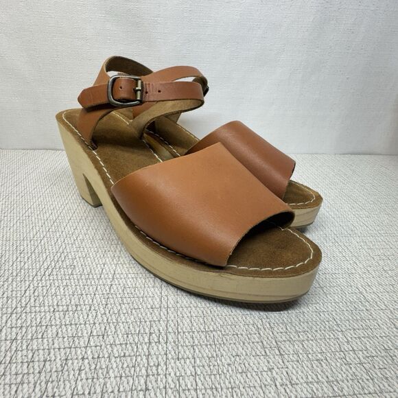 URBAN OUTFITTERS Tan Leather Wooden Platform Heel Rita Boho Clogs‎ 9 NWOB - Picture 6 of 13
